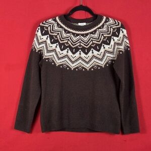 L.L. BEAN Women's Classic Cashmere Sweater‎ Fair Isle Brown Size XS P